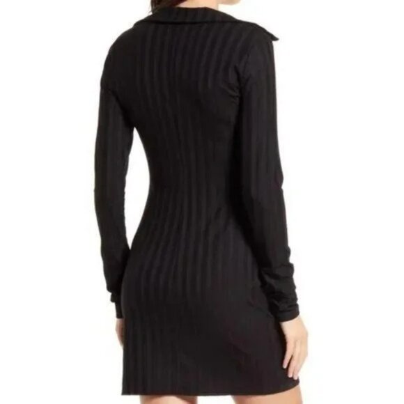 NWT Reformation Vittoria Black Ribbed Long Sleeve Collar Mini Dress $128 - Picture 3 of 14
